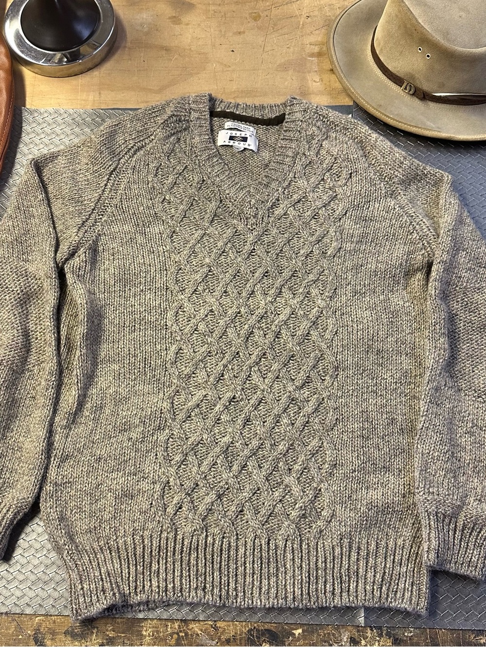 Joseph Abboud Taupe Cable-Knit Crewneck Sweater